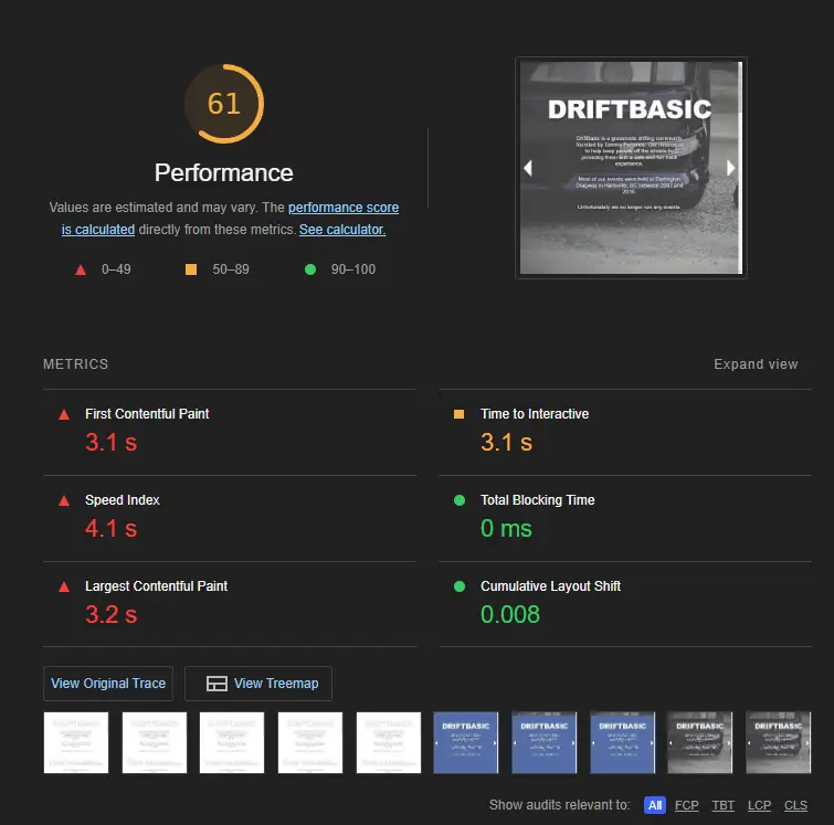 Lighthouse Score Before WebP